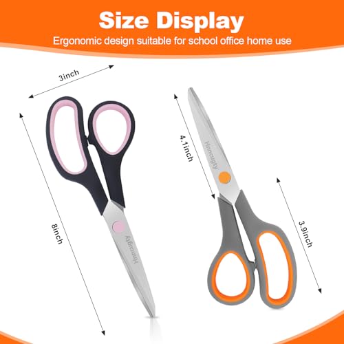 Hnncugty 8-Inch All-Purpose Scissors 6 Pack Black & Grey for Office & Crafts