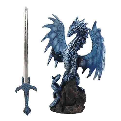 Ebros Sea Blade Ruth Thompson Dragon Statue with Letter Opener Dagger Sword 11.75" Tall Dragon Blade Series Collection Nautical Coastal Ocean Behemoth Creature Medieval Fantasy Dungeons And Dragons