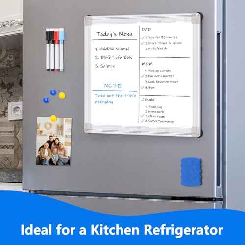 Magnetic Dry Erase Board for Refrigerator, 13.8"x11.8" Small Whiteboard with Magnets, Mini Memo Boards for Kitchen, No-Scratch Rubber Coating & Easy-Clean Surface for Fridge, Wall, Locke