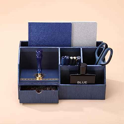 Wood-like Desktop Organizer and Holder For Pen, Pencil, Letters, Small Office Supplies and Stationary Accessories Storage Organization. Use for Dorm, College & School.(Royal Blue)