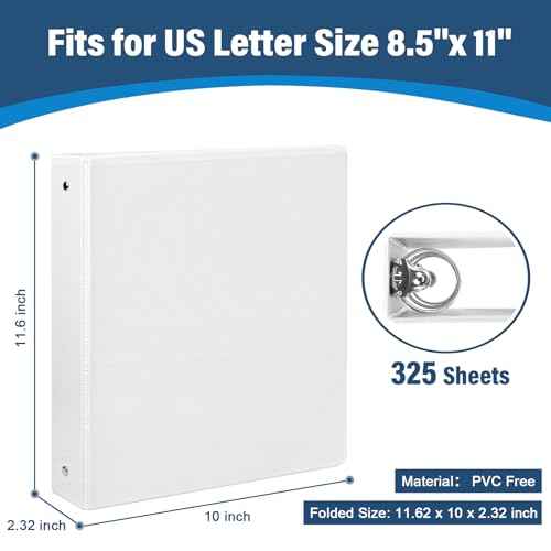 1.5-Inch 3-Ring Binder with Pockets, 1-1/2¡¯¡¯ Premium View Binders with Three Ring Binders Holds up to 325 Sheets US Letter Size, Bulk Pack of 6, Perfect for Home, Office, and School (1.5-inch) White