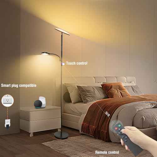 Floor Lamps for Living Room, 44W/4500LM Super Bright 2 in 1 LED Floor Lamp with Remote, Stepless Dimmable, 69" Tall Standing Floor Lamp with Bendable Reading Light for Bedroom Office