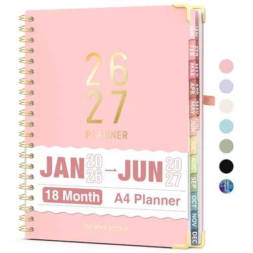 Forvencer Planner 2026-2027, 18 Month Weekly and Monthly Calendar Planner, Jan 2026 -June 2027, 8.5" x 11", Daily Agenda Book with Tabs, College Organizer Notebook, School Supplies for Student Teacher Classroom, A4, Pink