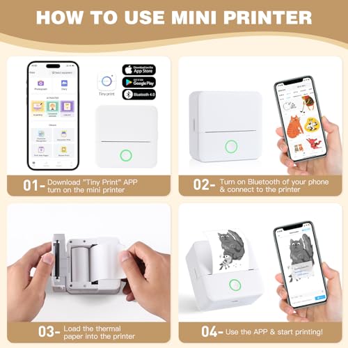 Print Pods Mini Printer, Thermal Inkless Sticker Maker with 10 Rolls Printing Paper, Pocket Printpod for phone, Impresora Port?til for Notes, Flashcards, Journal, DIY, Compatible with iOS & Android