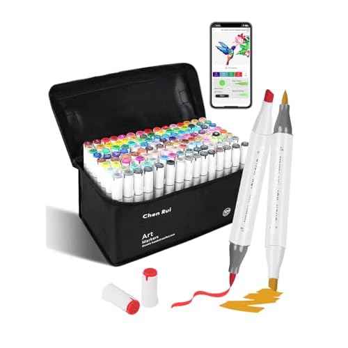 YHC 120 Colors Alcohol Markers Brush Tip with Free App, Chen Rui Art Brush Marker for Adults and Kids, Alcohol Based Brush & Chisel Tips Markers for Drawing, Coloring, Painting, Sketching