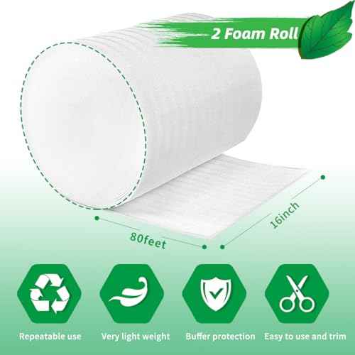 Moving Supplies, Foam Wrap Roll 16" Wide x 160' Length, For Protecting Fragile Articles,Furniture,Transportation Packing,Stuffing of Carton,with 60 Fragile Stickers (16"160')