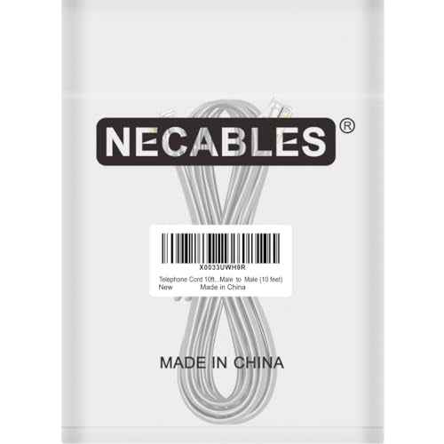 NECABLES Phone Cord 10ft Telephone Cord Phone Cable RJ11 6P4C Male to Male for Landline and Fax - 10 Feet