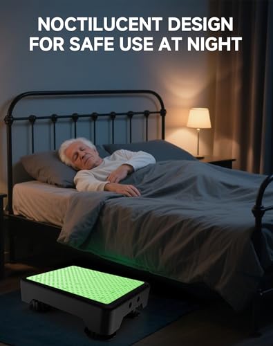 Liftoza Noctilucent Bedside Step Stool with Black Mat, Adjustable 5-Level Safety Platform, 700 lbs Capacity for Seniors & Kids