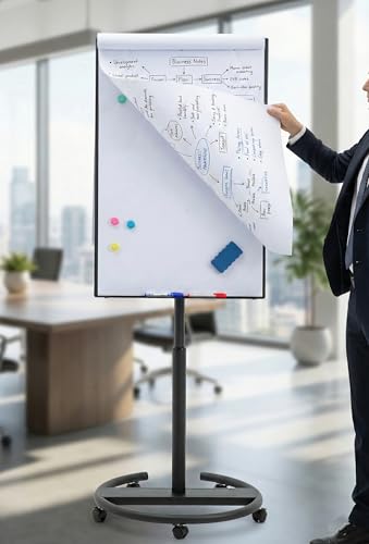 Black Mobile Magnetic Whiteboard on Wheels 36x24 - Adjustable & Portable Dry Erase Easel for Office & Classroom