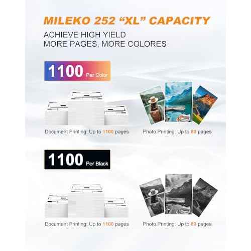 MILEKO 252XL Ink Cartridges Remanufactured for Epson 252 Ink Cartridge 252 XL T252XL T252 Use for Workforce WF-3640 WF-7720 WF-3620 WF-7710 WF-7620 WF-7610 Printer (Black Magenta Yellow Cyan, 4-Pack)