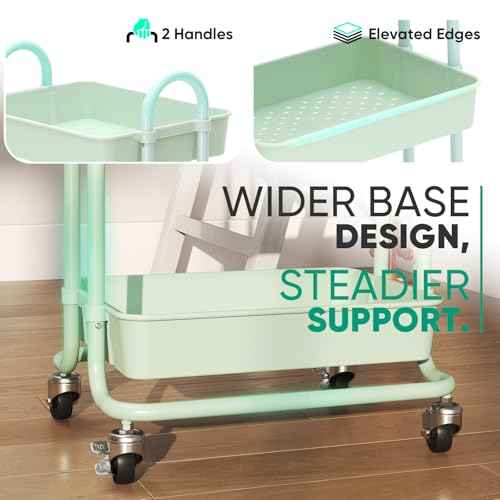 Sekey 3 Tier Rolling Cart Plastic, Easy Install Utility Cart on Wheels, Heavy Duty Storage Cart with Lockable Wheels for Baby Nursery, Bathroom, Kitchen, Laundry Room, Green