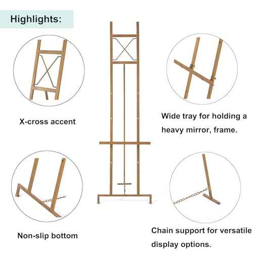 Gold Easel Stand for Sign - Adjustable 4 Tier Large Metal Easel Stand for Display with Chain Support - Heavy Duty Easel for Mirror, Painting, Frame - 16" x 20" x 56" - Fully Assembled