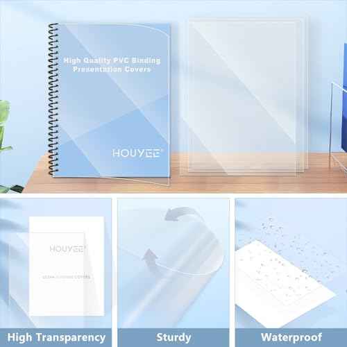 HOUYEE 200 Pack 10 Mil PVC Binding Presentation Covers, Clear Report Cover Sheets for Binding, Square Corner, 8.5 x11 Inches, Letter Size