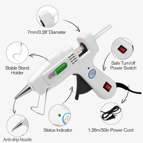 Krightlink White Mini Hot Glue Gun Kit with 30 Strong Glue Sticks, 20W Fast Heating