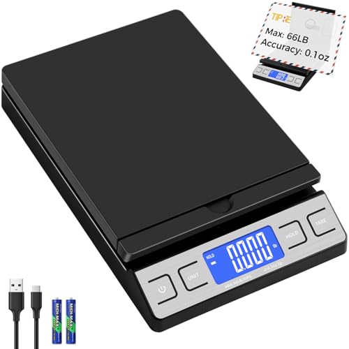TIPRE Black Digital Shipping Scale 66lb with Fold-up Mail Stand, 0.1oz Precision