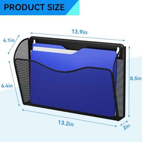 6 Single Pocket Wall File Holder, Mesh Hanging File Folder Paper Organizer, Vertical Wall Mounted Mail Basket, Storage Organization Magazine Rack for Office, Home and School, Black