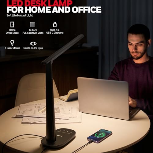 Honeywell LED Desk Lamp for Home Office, Eye-Caring Dimmable Reading Light - Black