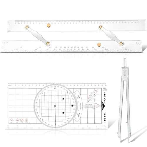 3 Pcs Basic Navigation Set, Include 16 Inch Marine Parallel Ruler with Clear Scales Navigation Divider Marine Nautical Protractor 6 Inch Marine Fixed Points Divider for Boat
