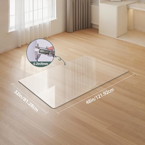 Tcyzest 48x32 in Tempered Glass Chair Mat, 0.2 in Thick, Odorless, Non-Slip, for Carpet & Hardwood Floors