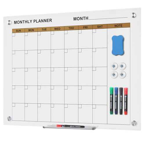 SELEAD Glass Calendar Magnetic White Board - 32x24 inches Large Dry Erase Board with Whiteboard Accessories, Planner Wall Decor Display Pizarra for Home School Office