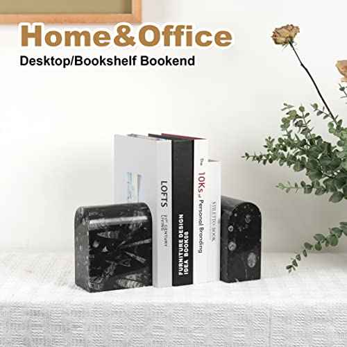 Koville Moroccan Natural Marble Bookends for Shelves, Non-Slip Book Ends, 13LBS Ultra Heavy Duty Marble Book Holders Organizer, Apartment Decor for Movies/CDs/Video Games(Fossil)