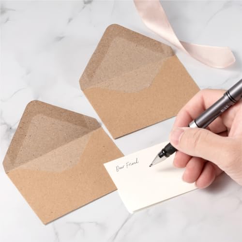 50 Sets Kraft Mini Envelopes with Blank Gift Cards, Business & Note Cards - Wedding Invitation, Graduation, Holiday Pocket Envelopes 4x2.75" Bulk for Party Favors & Scrapbooking