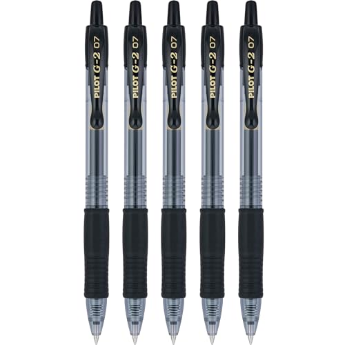 Pilot G2 Premium Gel Pens Fine Point 0.7mm Black Ink 5-Pack - Refillable, Smooth Writing