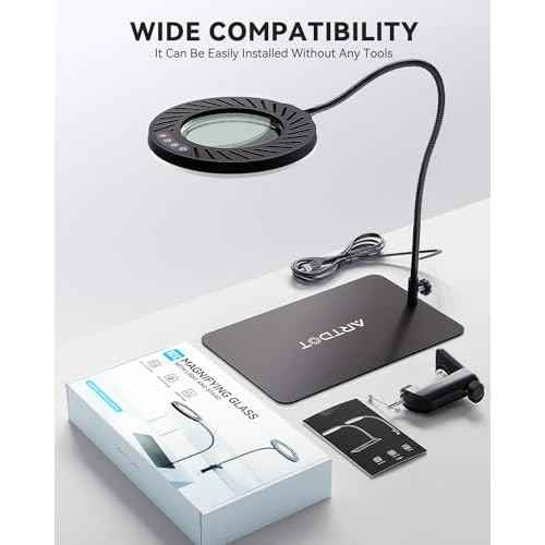 ARTDOT 10X Magnifying Glass with Light and Stand, 144 LEDs Desk Lamp with 5 Color Temperatures and 9 Levels Adjustable Brightness for Diamond Painting Accessories Crafts Reading Hobbies Close Work