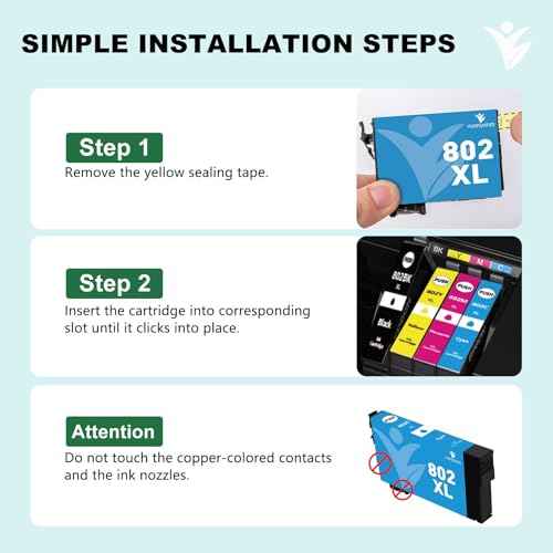 802XL Ink Cartridges 802 XL Ink Remanufactured Replacement for Epson 802XL 802 Ink Cartridges for Epson Printer Workforce Pro WF-4740 WF-4730 WF-4734 WF-4720 EC-4020 EC-4030 EC-4040 (5-Pack)