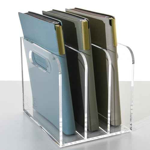 Clear Acrylic Organizers - 3 Vertical Compartments Acrylic Folder Organizer & File Organizer, Desk Document Storage Bins for Magazines, Binders - Multipurpose Home Office Desk Organizer