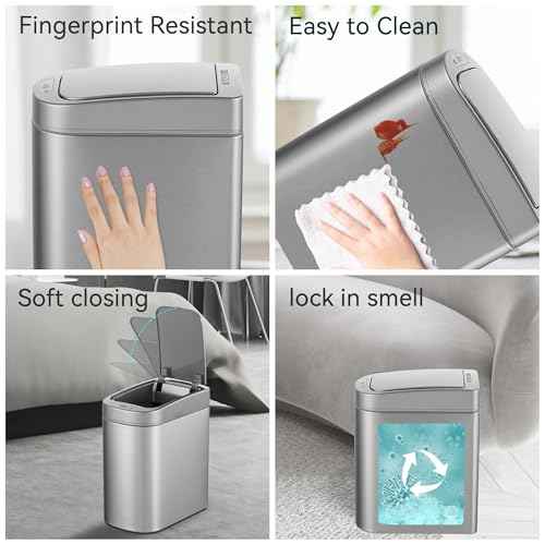 Ninestars Automatic Motion Sensor Bathroom Trash Can, 1.8 Gallon Smart Opening Garbage Bin for Bathroom, Bedroom, Kitchen, Office