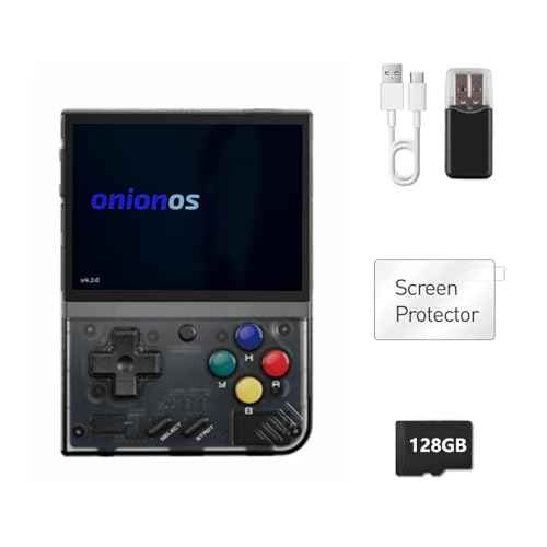 MIYOO Mini Plus 128GB OnionOS Preinstalled 3.5inches IPS 640*480 Screen Retro Portable Handheld MIYOO Mini+ Onion OS System (Black Transparent)