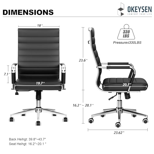 Lepdep Black Ergonomic Office Desk Chair with Adjustable Height & Swivel, Modern Leather Conference Chair
