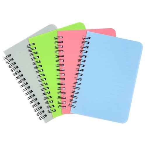 Spiral Notebook 4 Pack Small Pocket Notebook 4.1''x5.9'' A6 Mini Journal Plastic Hardcover Ruled Notebook 4 Color 480 Pages for School Work and Aesthetic Gift Office Supplies for Teen Girls,Boys