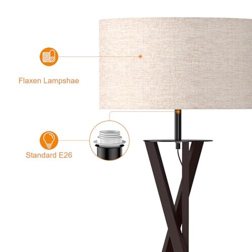 LEPOWER Tripod Floor Lamp, Mid Century Wood Floor Lamps for Living Room, Bedroom and Office, Flaxen Lamp Shade with E26 Lamp Base
