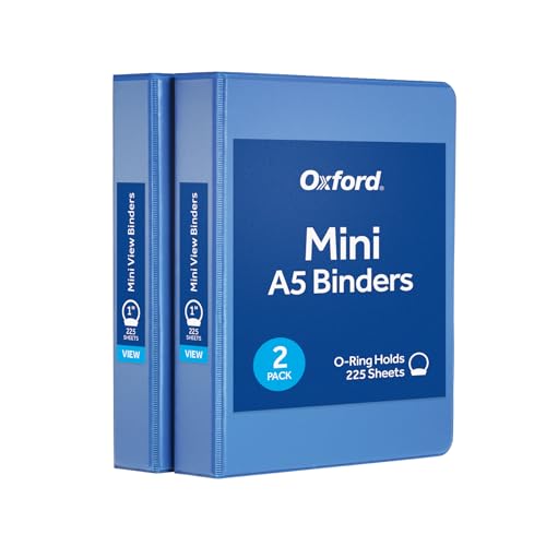 Oxford Mini View Binders 1 Inch Blue Pack of 2 for A5 Paper, Portable Office & School Organizer