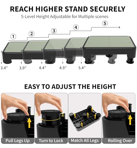 Liftoza Noctilucent Bedside Step Stool with Black Mat, Adjustable 5-Level Safety Platform, 700 lbs Capacity for Seniors & Kids