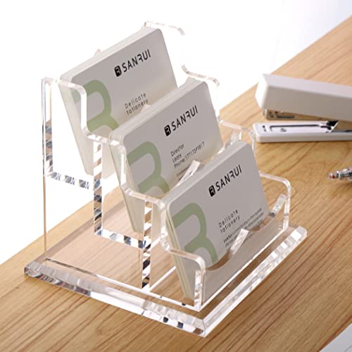YUXUN 3 Slots Business Card Holder Display Acrylic Desk Organizer