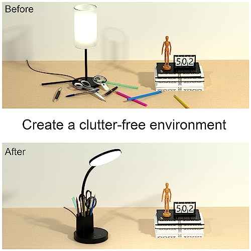 Desk Lamp, LED Desk Lamp for Home Office, Touch Table Lamp with 3 Color Modes 360¡Æ Adjustable Arm, Dimmable Desk Light with Pen Phone Holder, Black