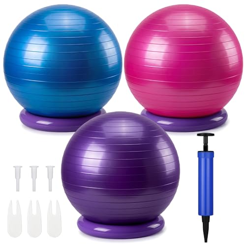 Jerify 3-Piece Pilates Yoga Ball Chair Set 26 inch with Stability Base for Home Office