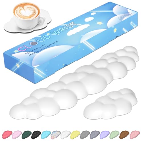 JIKIOU White Cloud Leather Wrist Rest for Keyboard & Mouse + Cup Pad - Ergonomic Support