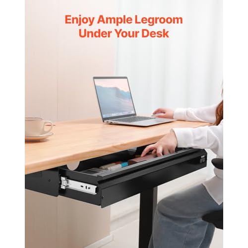 VEVOR Under Desk Drawer Slide Out, 26 inch Under Desk Mounted Pull-out Drawer Attachment, Hidden Under Counter Drawers for office Home Sit Stand Workstation, Black