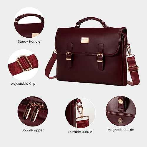 LOVEVOOK Laptop Bag for Women 15.6 Inch Waterproof Leather Computer Briefcase Large Laptop Carrying Case for Business Casual or College