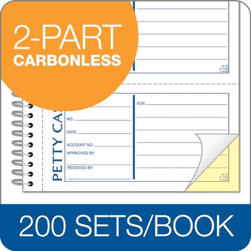 TOPS 2-Part Petty Cash Receipt Book Spiral Bound, 200 Sets, 4 Forms/Page