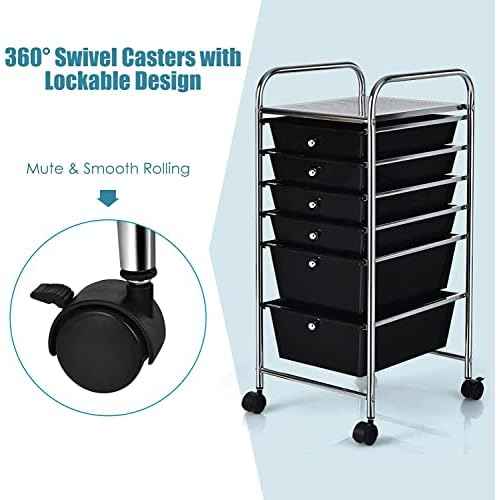 FANTASK 6-Drawer Rolling Storage Cart, Multipurpose Mobile Utility Storage Organizer for Home Office School (Black)