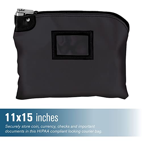 BankSupplies Laminated Nylon Locking Deposit Bag - Black - 15W x 11H - 2 Keys Included for Each Bag - HIPAA - Puncture Resistant Laminated Nylon - Double Stitched Seams