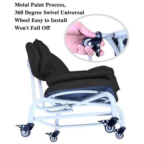 Backrest Rolling Stool with Brakes VAPAA TAIDE Rolling Chair Heavy Duty Roller Stools with Wheels for Home Office Garage Mechanic Flooring Cleaning Shop Black