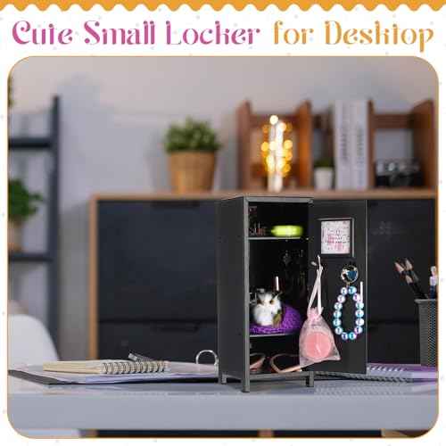 2 Pcs Christmas Mini Locker with Lock and 2 Keys 10.8 Inch Miniature Small Storage Locker Real Littles Cute for Xmas Santa Desktop School Home Office Container(Black)