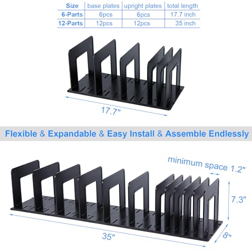 LuluEasy Black 6-Part Adjustable Vertical File Sorter Organizer for Office & School