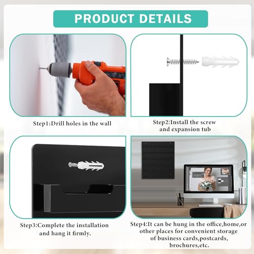 Suzile 2 Pcs 48 Business Card Holder Wall Mount 24 pockets each Business Card Display Wall with Hanging Hardware Acrylic Business Multiple Sticker Display for Office Home, 17.7'' x 15.7'', Black